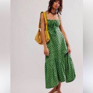  Free People NWTs Green Palma Printed Midi Dress